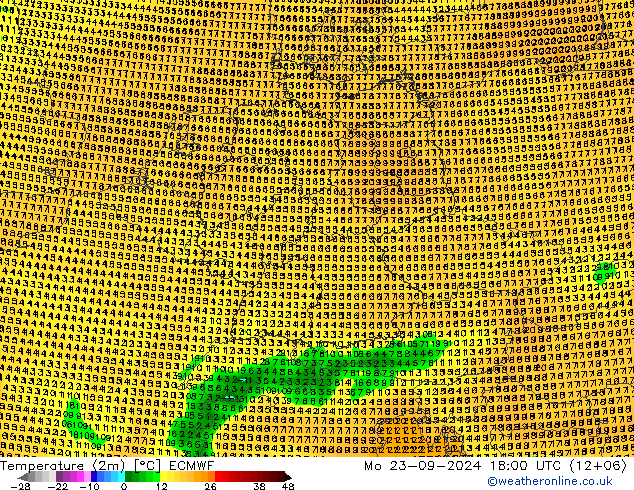 mapa temperatury (2m) ECMWF pon. 23.09.2024 18 UTC