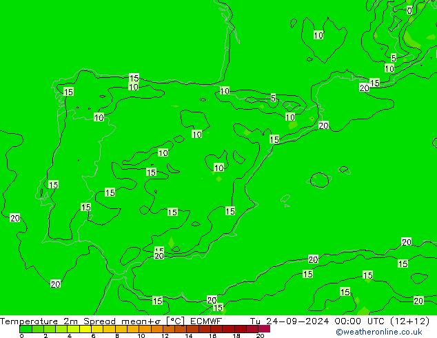 Temperatura 2m Spread ECMWF mar 24.09.2024 00 UTC