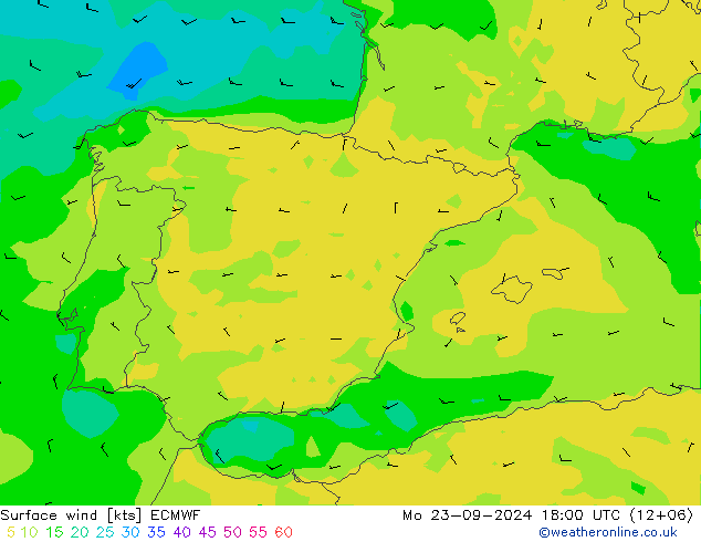 Viento 10 m ECMWF lun 23.09.2024 18 UTC