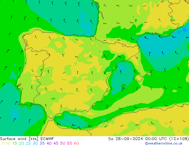 Vento 10 m ECMWF sab 28.09.2024 00 UTC