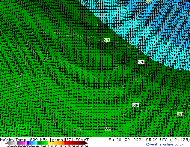 Hoogte/Temp. 500 hPa ECMWF zo 29.09.2024 06 UTC