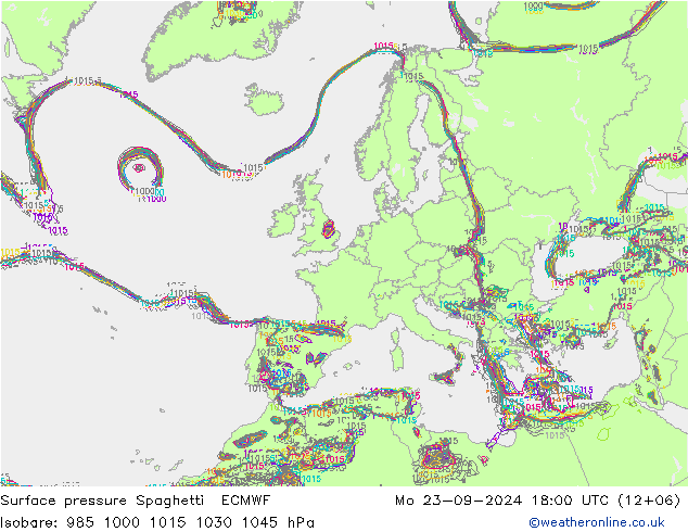 Surface pressure Spaghetti ECMWF Mo 23.09.2024 18 UTC