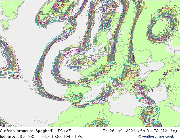 Surface pressure Spaghetti ECMWF Th 26.09.2024 06 UTC