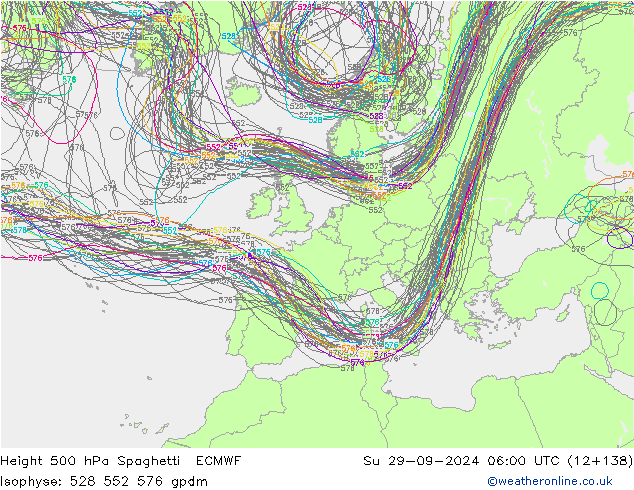 Height 500 hPa Spaghetti ECMWF  29.09.2024 06 UTC