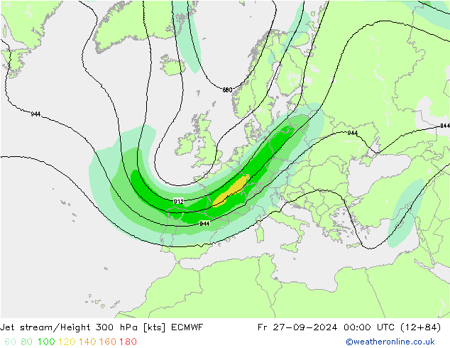 Corrente a getto ECMWF ven 27.09.2024 00 UTC