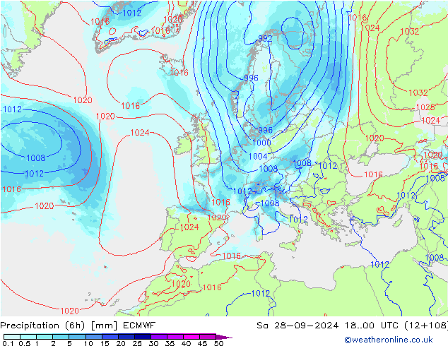 Precipitazione (6h) ECMWF sab 28.09.2024 00 UTC