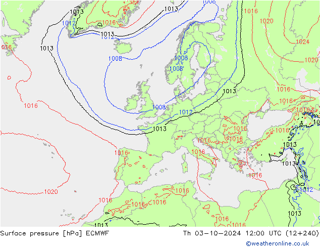 Pressione al suolo ECMWF gio 03.10.2024 12 UTC