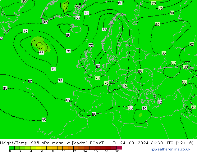 Height/Temp. 925 гПа ECMWF вт 24.09.2024 06 UTC