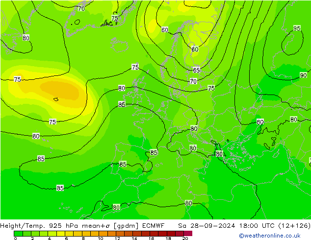 Height/Temp. 925 hPa ECMWF Sa 28.09.2024 18 UTC