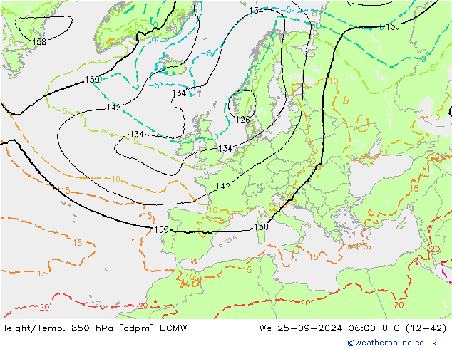 Height/Temp. 850 hPa ECMWF Mi 25.09.2024 06 UTC