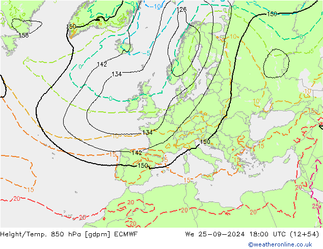 Height/Temp. 850 hPa ECMWF Mi 25.09.2024 18 UTC