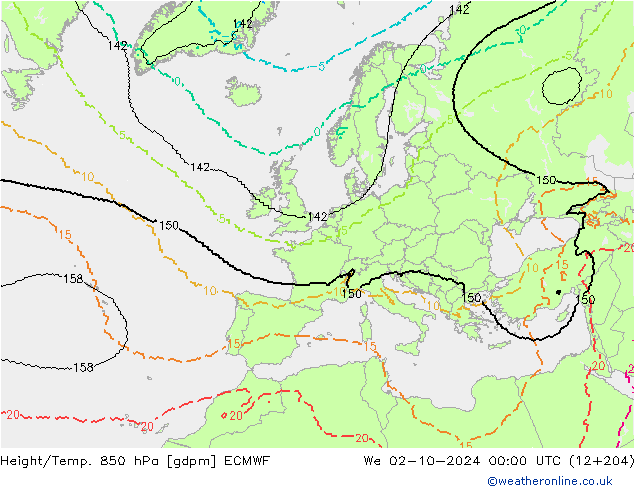 Height/Temp. 850 гПа ECMWF ср 02.10.2024 00 UTC