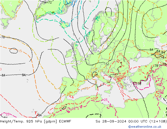 Height/Temp. 925 hPa ECMWF  28.09.2024 00 UTC