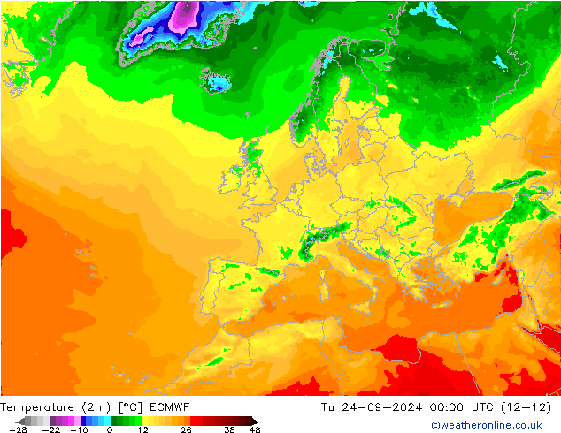 Temperaturkarte (2m) ECMWF Di 24.09.2024 00 UTC