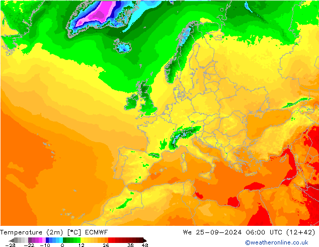 Temperatura (2m) ECMWF Qua 25.09.2024 06 UTC