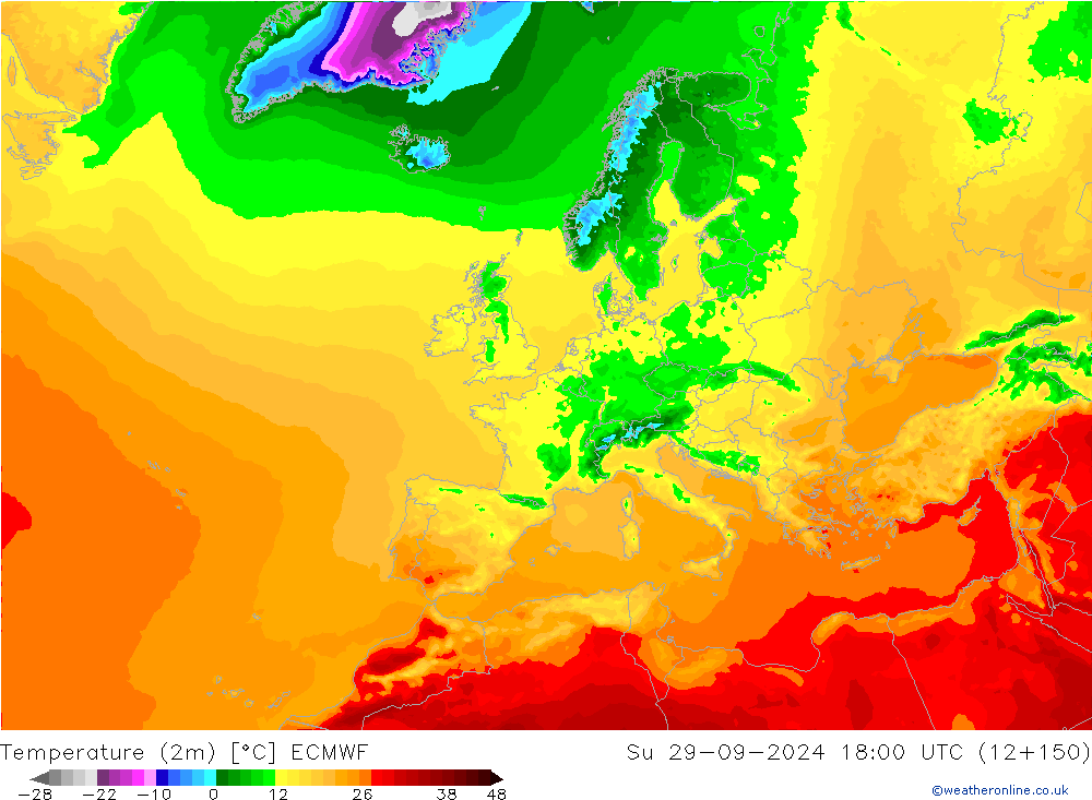 Temperature (2m) ECMWF Su 29.09.2024 18 UTC