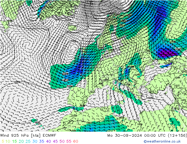 Vento 925 hPa ECMWF lun 30.09.2024 00 UTC