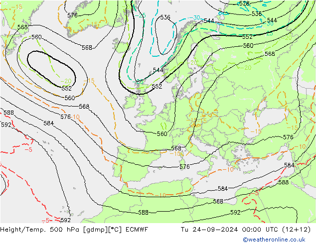 Height/Temp. 500 hPa ECMWF Ter 24.09.2024 00 UTC