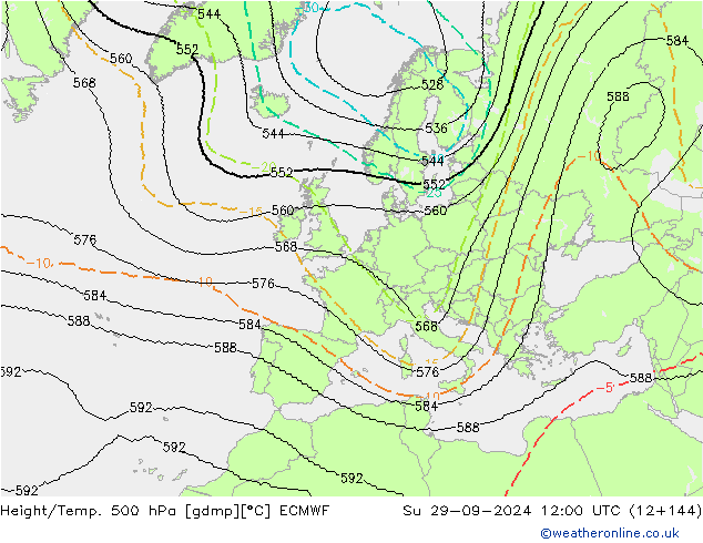 Height/Temp. 500 hPa ECMWF dom 29.09.2024 12 UTC