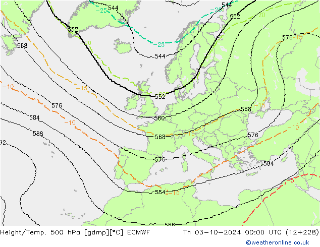 Height/Temp. 500 гПа ECMWF чт 03.10.2024 00 UTC