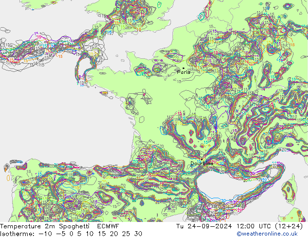 Temperaturkarte Spaghetti ECMWF Di 24.09.2024 12 UTC