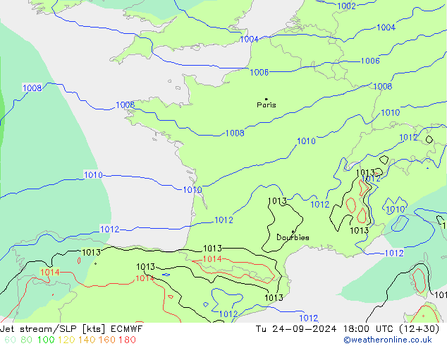 джет/приземное давление ECMWF вт 24.09.2024 18 UTC