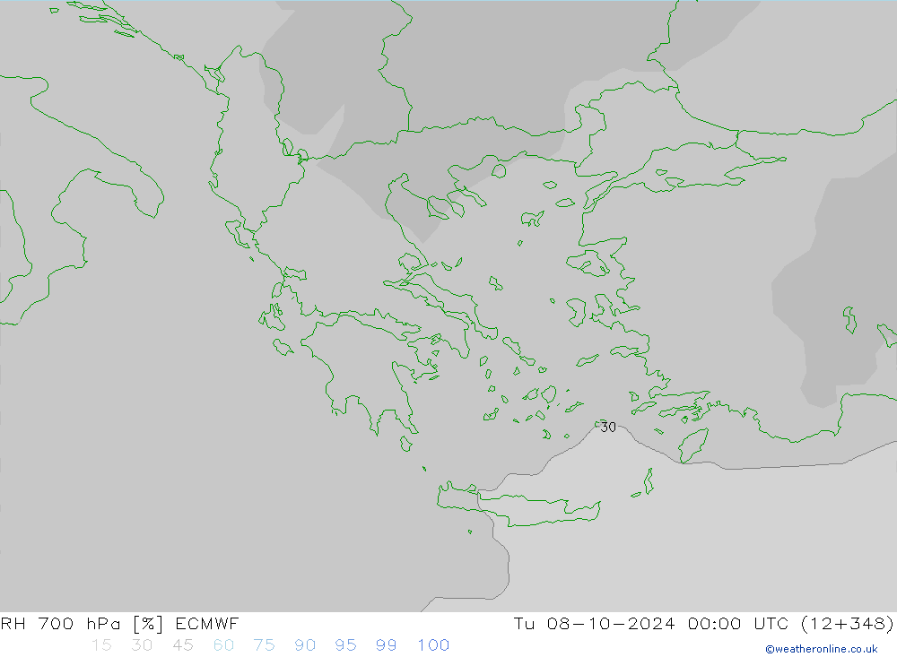 RH 700 hPa ECMWF wto. 08.10.2024 00 UTC