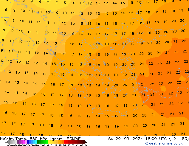 Height/Temp. 850 hPa ECMWF Su 29.09.2024 18 UTC