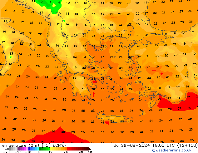 Temperature (2m) ECMWF Su 29.09.2024 18 UTC