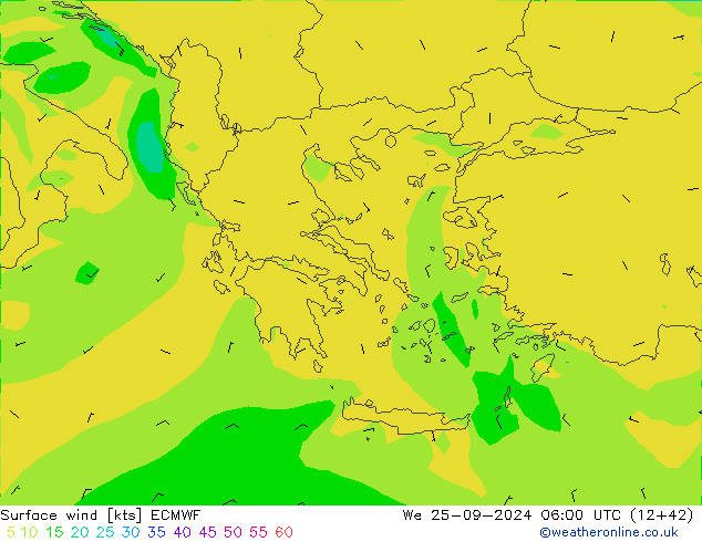 wiatr 10 m ECMWF śro. 25.09.2024 06 UTC