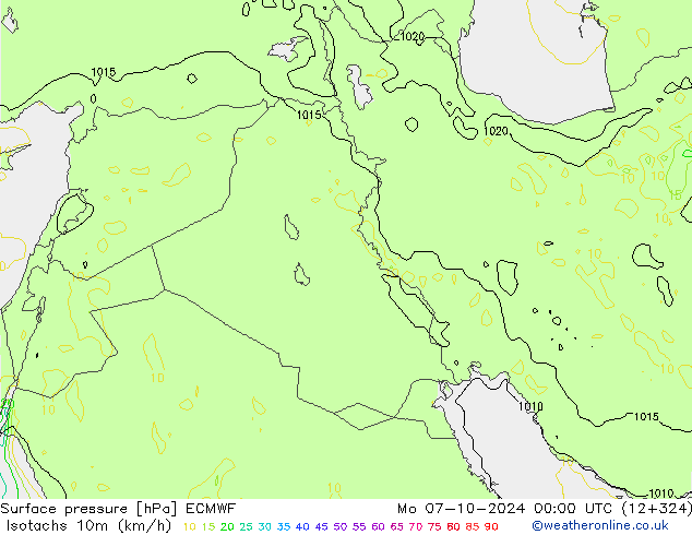 Isotachen (km/h) ECMWF ma 07.10.2024 00 UTC