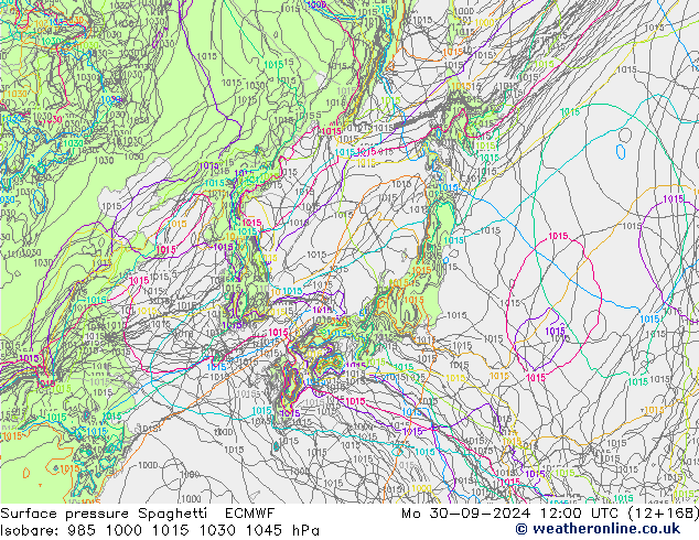 Pressione al suolo Spaghetti ECMWF lun 30.09.2024 12 UTC