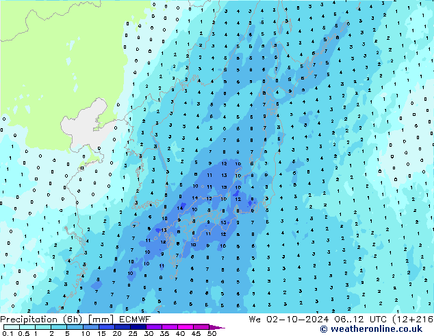 opad (6h) ECMWF śro. 02.10.2024 12 UTC