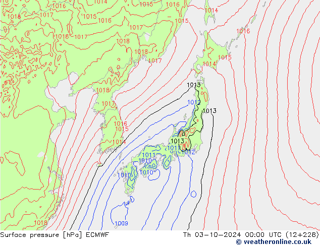 Surface pressure ECMWF Th 03.10.2024 00 UTC