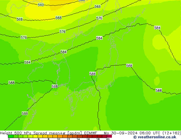 Height 500 hPa Spread ECMWF Mo 30.09.2024 06 UTC