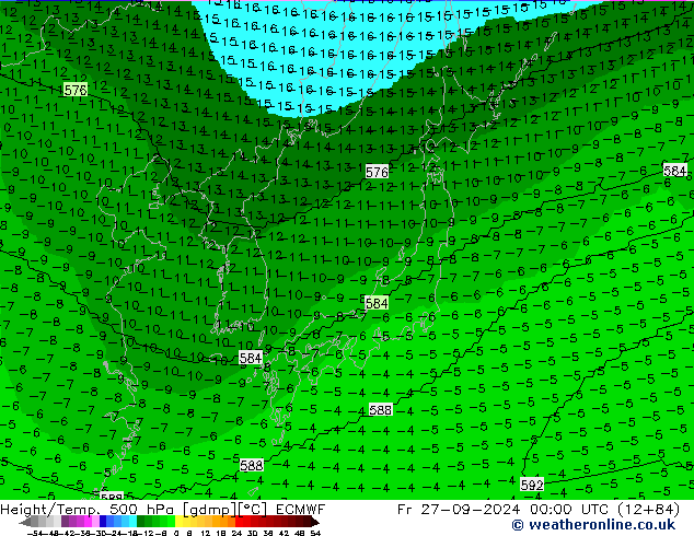 Yükseklik/Sıc. 500 hPa ECMWF Cu 27.09.2024 00 UTC