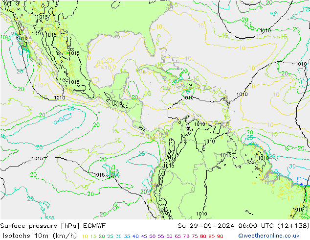 Isotachs (kph) ECMWF Dom 29.09.2024 06 UTC