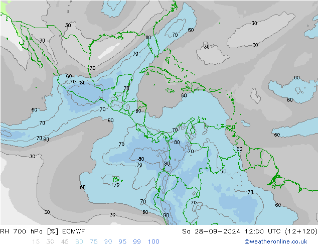 RH 700 hPa ECMWF Sa 28.09.2024 12 UTC