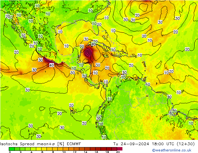 Isotachs Spread ECMWF Tu 24.09.2024 18 UTC