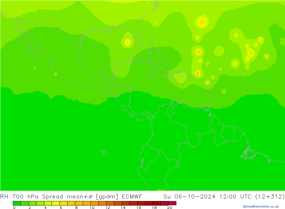 RV 700 hPa Spread ECMWF zo 06.10.2024 12 UTC