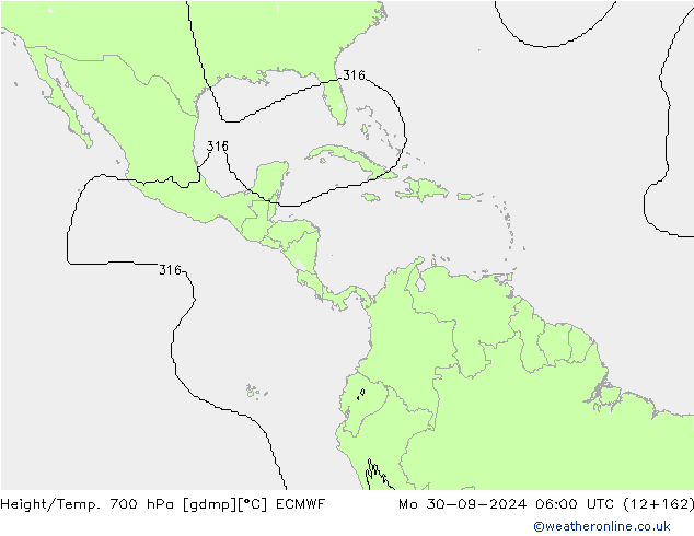 Height/Temp. 700 hPa ECMWF Mo 30.09.2024 06 UTC