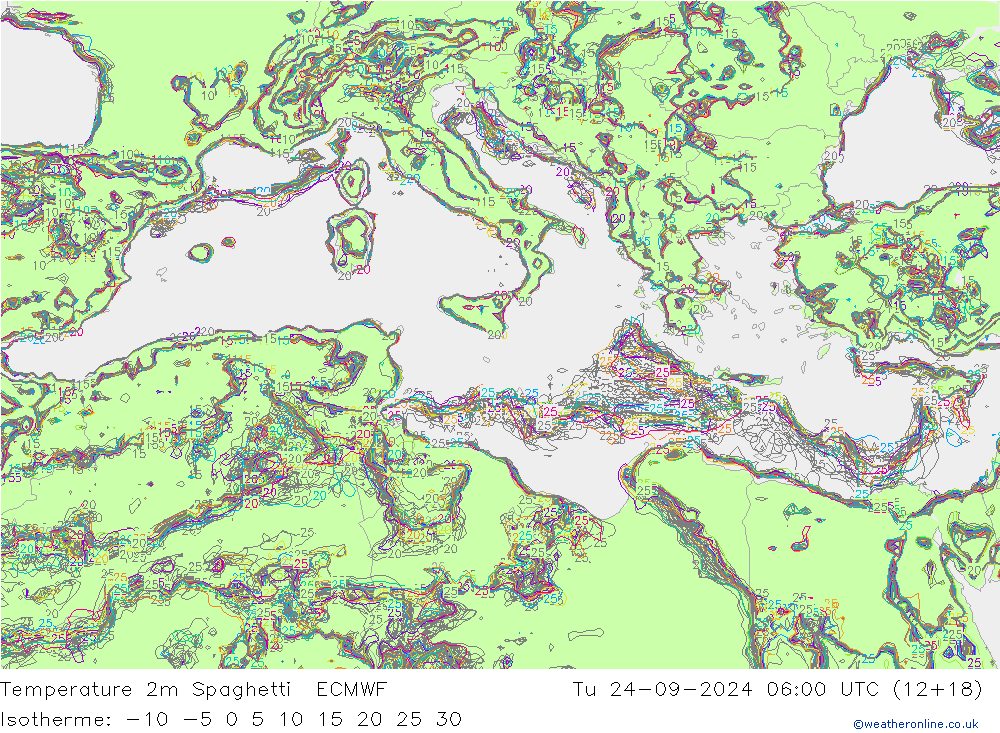 карта температуры Spaghetti ECMWF вт 24.09.2024 06 UTC