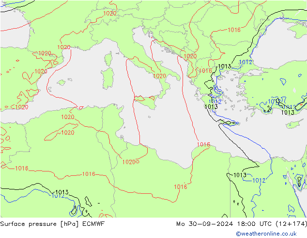 Surface pressure ECMWF Mo 30.09.2024 18 UTC