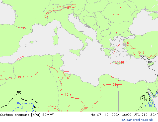 Surface pressure ECMWF Mo 07.10.2024 00 UTC