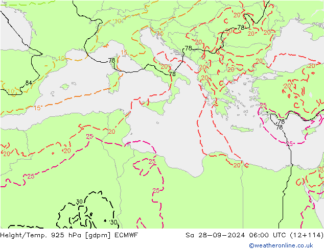 Height/Temp. 925 hPa ECMWF sab 28.09.2024 06 UTC