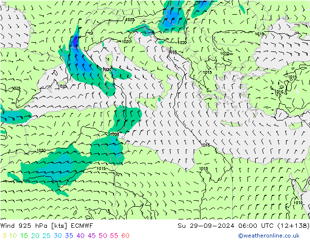 Wind 925 hPa ECMWF Ne 29.09.2024 06 UTC