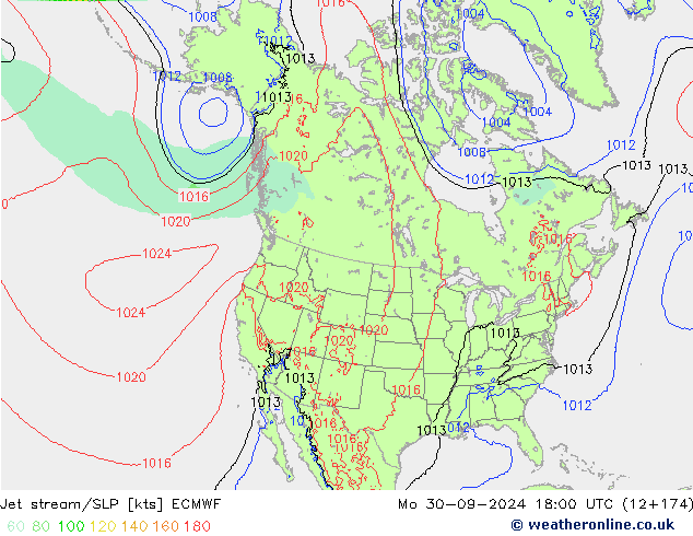 джет/приземное давление ECMWF пн 30.09.2024 18 UTC