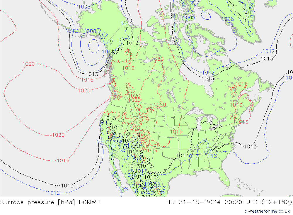 Surface pressure ECMWF Tu 01.10.2024 00 UTC