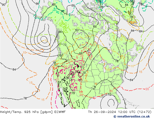 Yükseklik/Sıc. 925 hPa ECMWF Per 26.09.2024 12 UTC