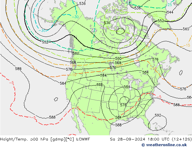 Height/Temp. 500 hPa ECMWF Sa 28.09.2024 18 UTC